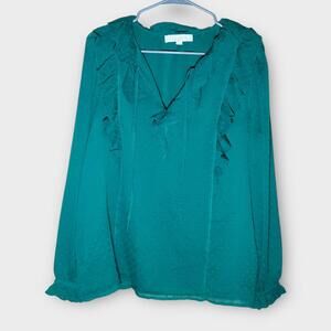 Loft Long Sleeve V-Neck Blouse Green Women's Size Large
